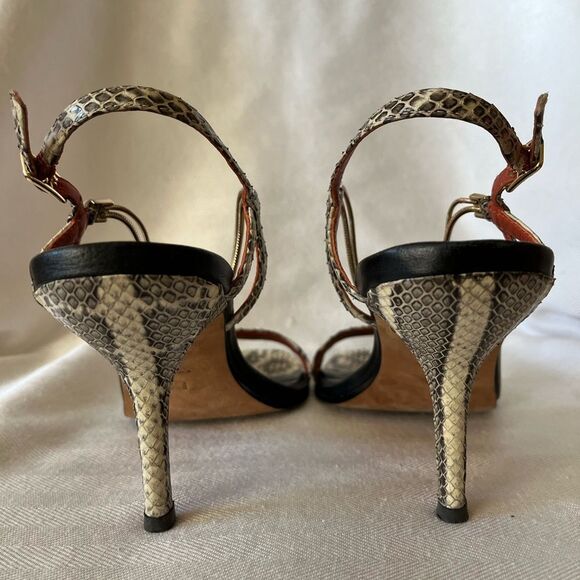 Diane Von Furstenberg snakeskin sandals with gold ankle strap, size 7.‎ - Picture 3 of 7